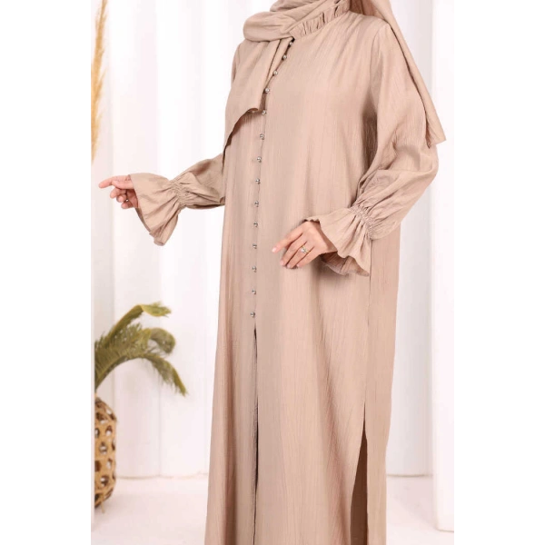Hac  Umre Takım Önü Düğmeli Tunik,Pantolon  ŞAL  HEDİYE  8014 Vizon