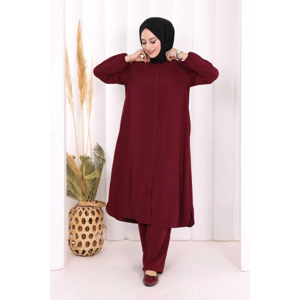 Hac Umre Tunik Pantolon Takım 8006 Mürdüm