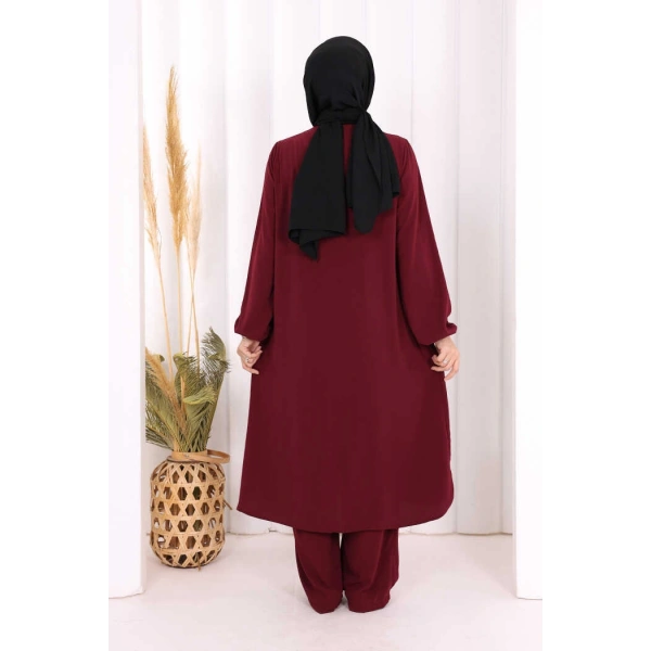 Hac Umre Tunik Pantolon Takım 8006 Mürdüm