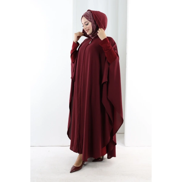 Kapşonlu Fermuarlı Pelerin 7078 Bordo