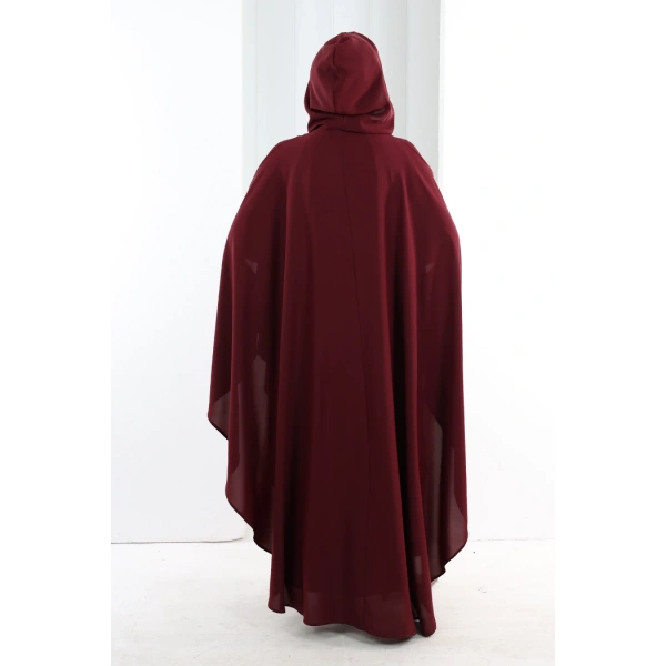 Kapşonlu Fermuarlı Pelerin 7078 Bordo