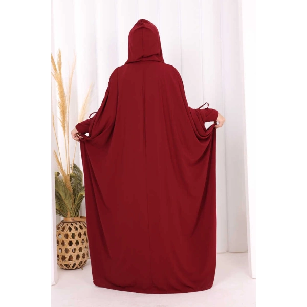 Kapüşonlu Abaya ve  Elbise İkili Takım 70013 Bordo