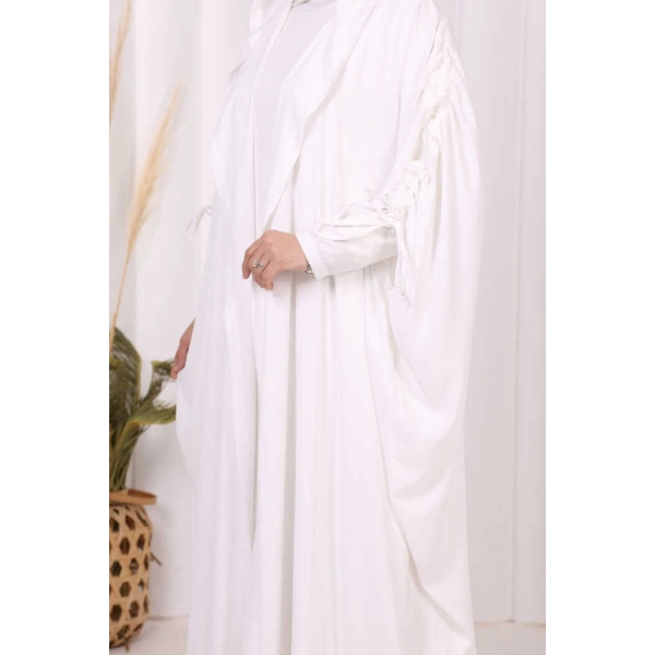 Kapüşonlu Abaya ve  Elbise İkili Takım 70013 Ekru