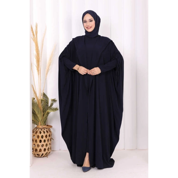 Kapüşonlu Abaya ve  Elbise İkili Takım 70013 Lacivert