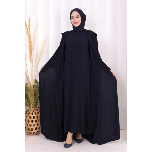 Kapüşonlu Abaya ve  Elbise İkili Takım 70013 Lacivert