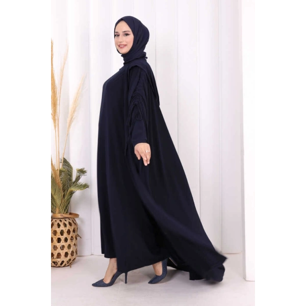 Kapüşonlu Abaya ve  Elbise İkili Takım 70013 Lacivert