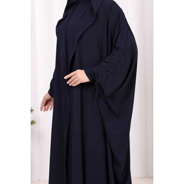 Kapüşonlu Abaya ve  Elbise İkili Takım 70013 Lacivert
