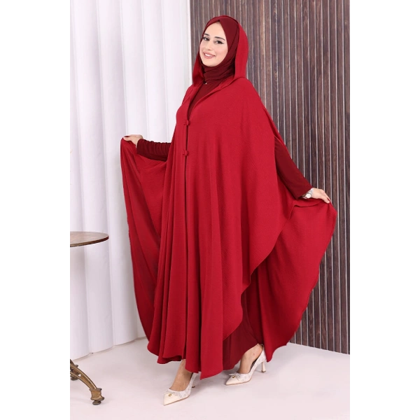 Kapüşonlu Ayrobin Pelerin 70021 Bordo
