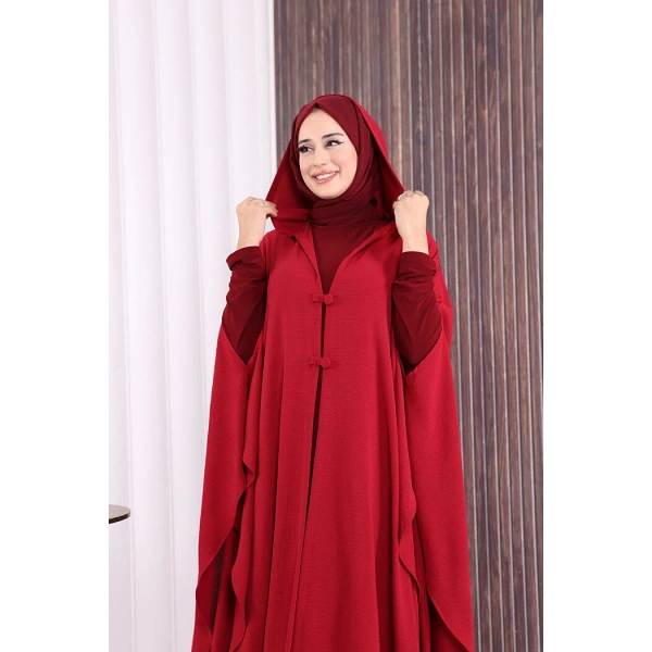 Kapüşonlu Ayrobin Pelerin 70021 Bordo