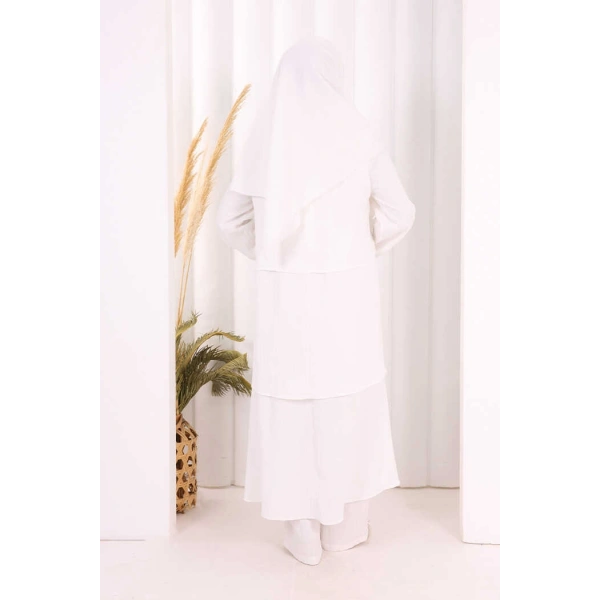 Kat Detaylı Tunik Pantolon Takım ŞAL HEDİYE! 8017 Ekru