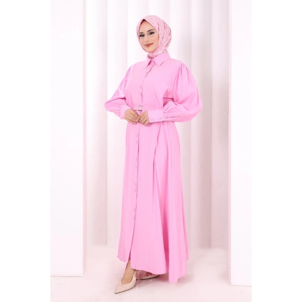 Kemerli Kloş Elbise 7073 Pembe