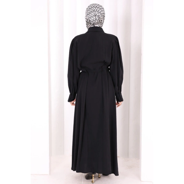Kemerli Kloş Elbise 7073 Siyah