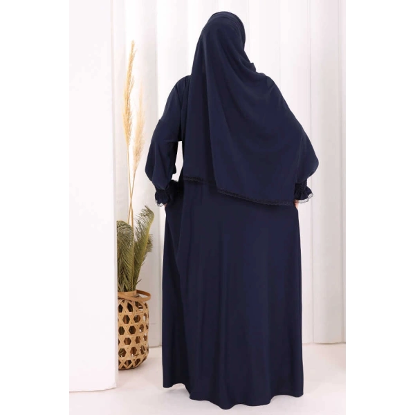 Kendinden Şallı Namaz  Elbisesi 8007 Lacivert
