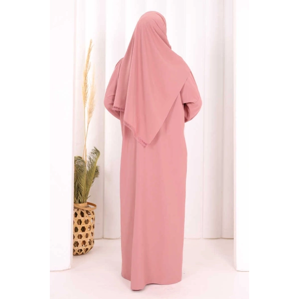 Kendinden Şallı Namaz  Elbisesi 8007 Pudra