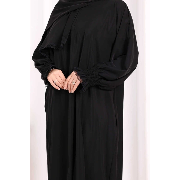 Kendinden Şallı Namaz  Elbisesi 8007 Siyah