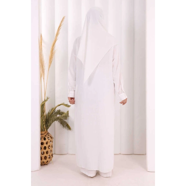 Keten Düğmeli Tunik Pantolon Takım 8015 Ekru