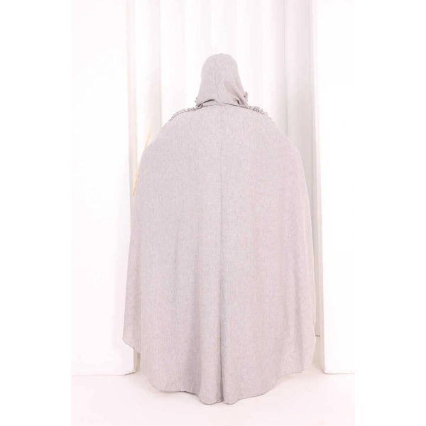 Keten Pelerinli Elbise Abaya Takım 8021 Açık Gri