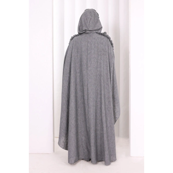 Keten Pelerinli Elbise Abaya Takım 8021 Antrasit