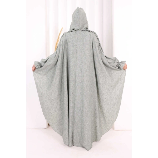 Keten Pelerinli Elbise Abaya Takım 8021 Mint