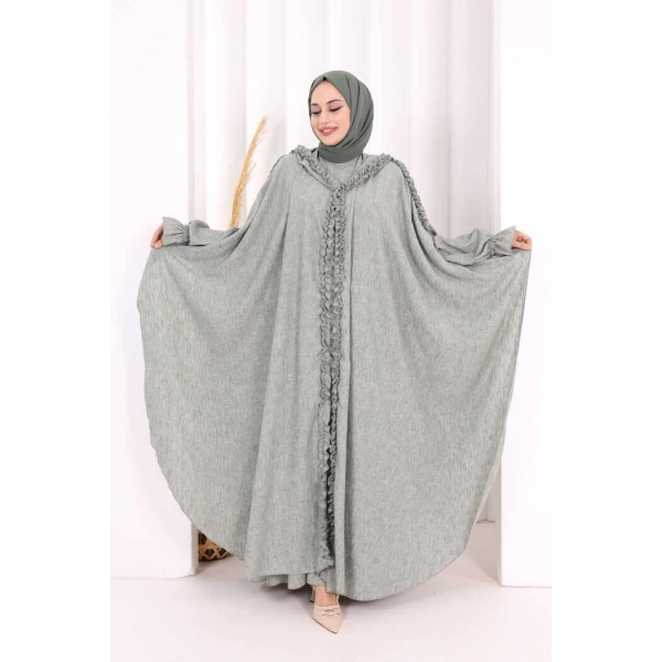 Keten Pelerinli Elbise Abaya Takım 8021 Mint