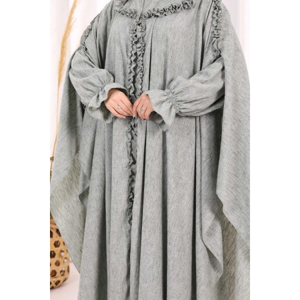 Keten Pelerinli Elbise Abaya Takım 8021 Mint