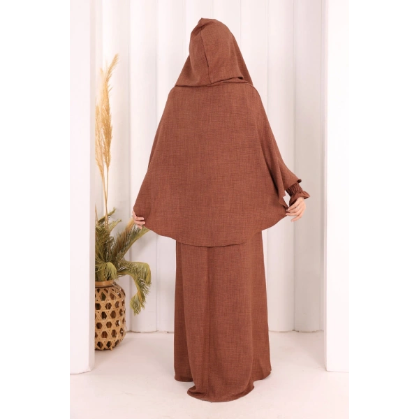 Keten Sufleli Elbise Takım 6067 Taba