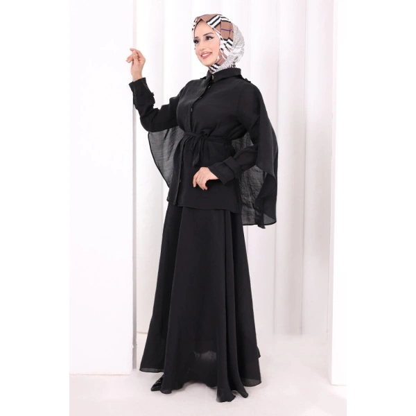 Kloş Etek Tunik Takım 8028 Siyah