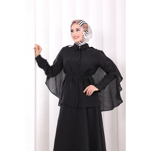 Kloş Etek Tunik Takım 8028 Siyah