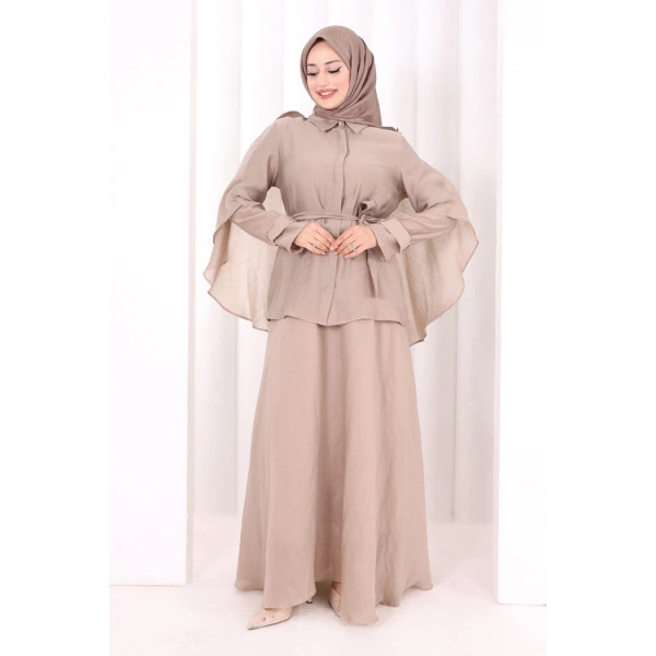 Kloş Etek Tunik Takım 8028 Vizon