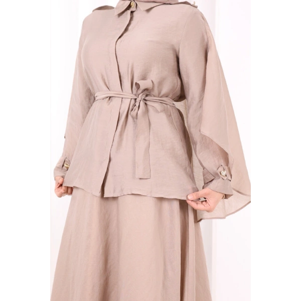 Kloş Etek Tunik Takım 8028 Vizon