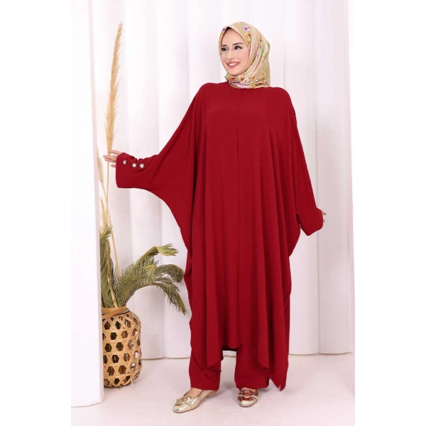 Kol Düğme Detaylı Tunik Pantolon İkili Takım 8688 Bordo