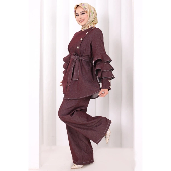 Koldan Fırfır Detay İkili Takım 8025 Bordo