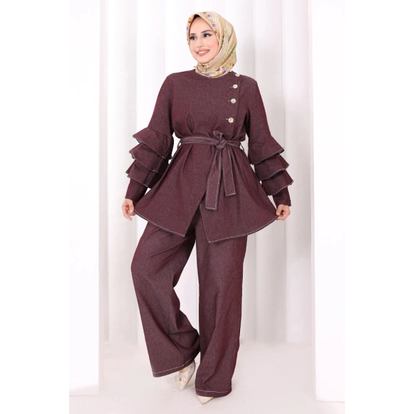 Koldan Fırfır Detay İkili Takım 8025 Bordo