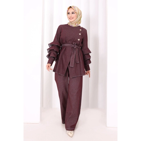 Koldan Fırfır Detay İkili Takım 8025 Bordo