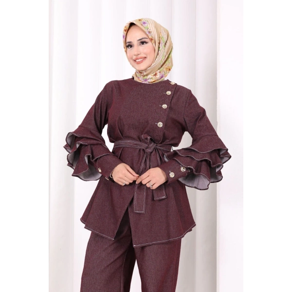 Koldan Fırfır Detay İkili Takım 8025 Bordo