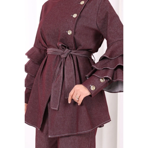 Koldan Fırfır Detay İkili Takım 8025 Bordo