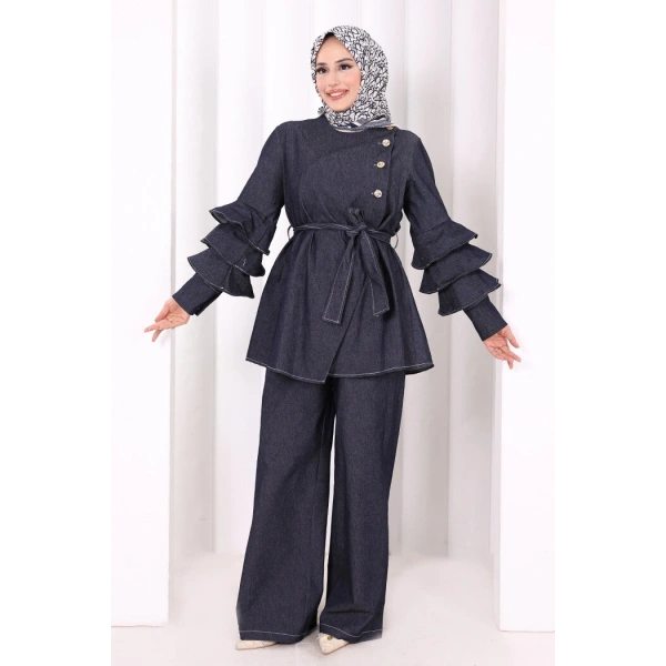 Koldan Fırfır Detay İkili Takım 8025 Lacivert