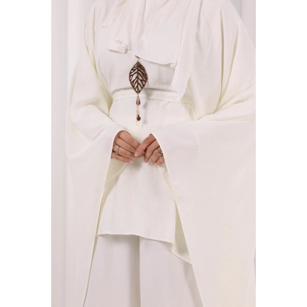 Kolyeli Tunik Pantolon Takım 8026 Ekru