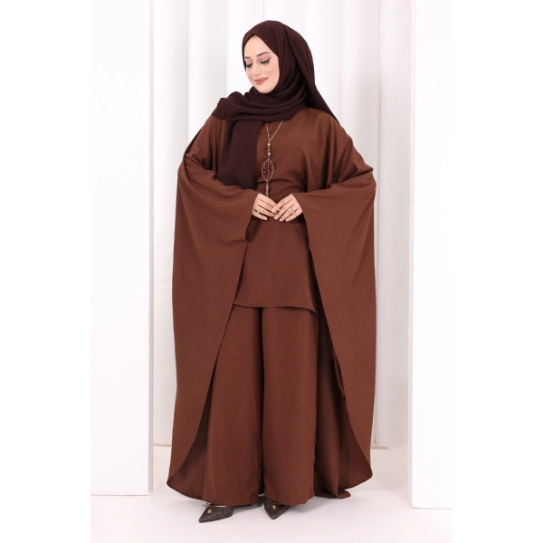 Kolyeli Tunik Pantolon Takım 8026 Kahverengi