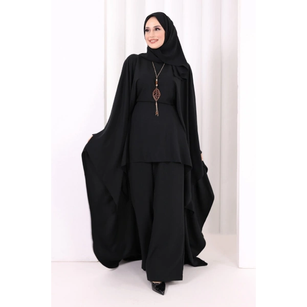 Kolyeli Tunik Pantolon Takım 8026 Siyah