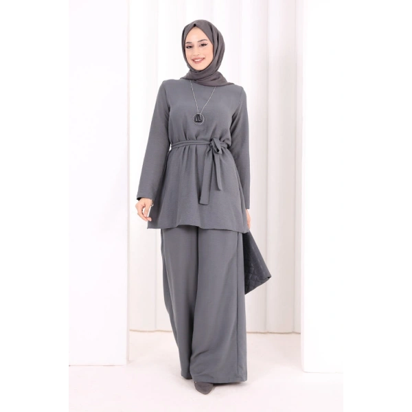 Kolyeli Tunik Pantolon Takım 8027 Antrasit