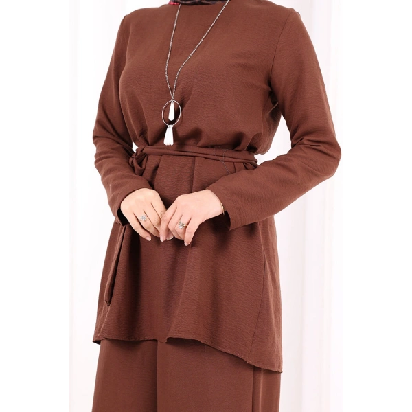 Kolyeli Tunik Pantolon Takım 8027 Kahverengi