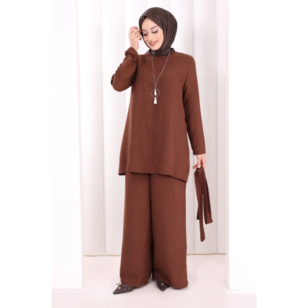 Kolyeli Tunik Pantolon Takım 8027 Kahverengi