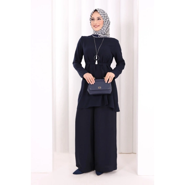 Kolyeli Tunik Pantolon Takım 8027 Lacivert