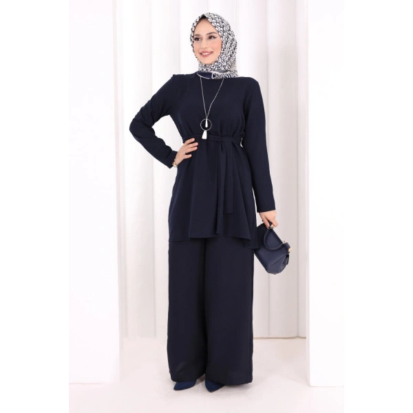 Kolyeli Tunik Pantolon Takım 8027 Lacivert