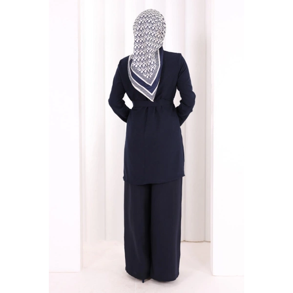 Kolyeli Tunik Pantolon Takım 8027 Lacivert