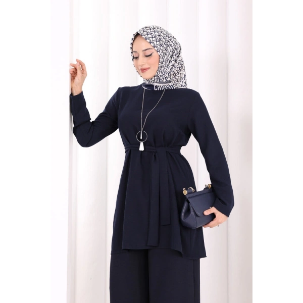 Kolyeli Tunik Pantolon Takım 8027 Lacivert