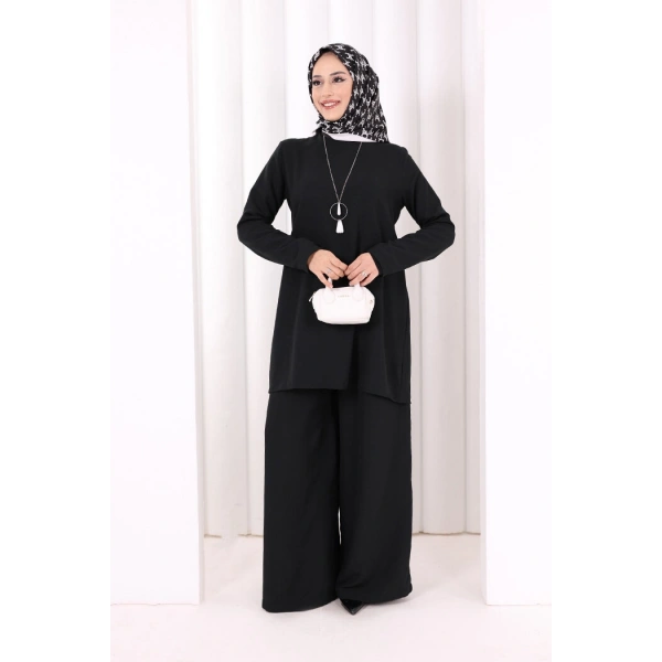 Kolyeli Tunik Pantolon Takım 8027 Siyah