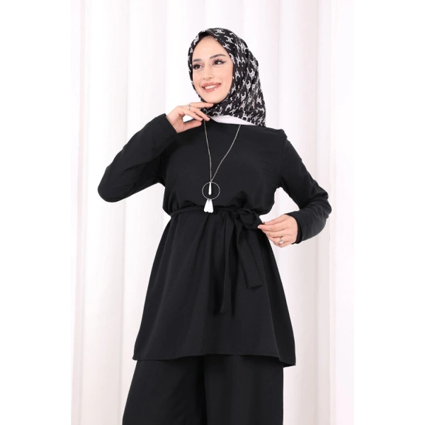 Kolyeli Tunik Pantolon Takım 8027 Siyah