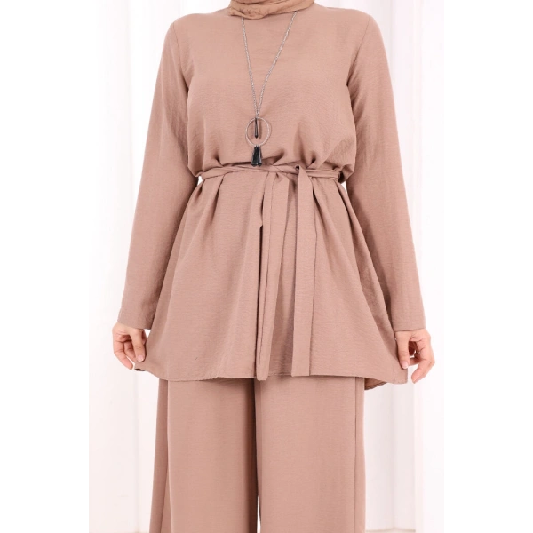 Kolyeli Tunik Pantolon Takım 8027 Somon